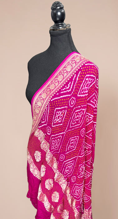 Rani Pure Georgette Bandhani Banarasi Handloom Dupatta