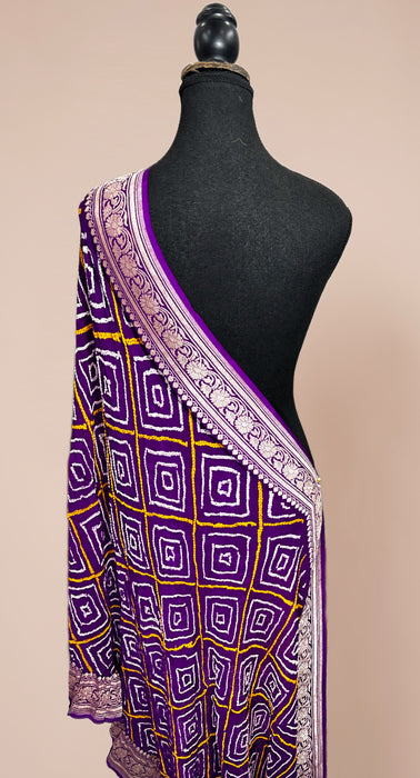 Purple Pure Georgette Bandhani Banarasi Handloom Dupatta