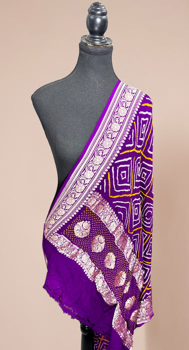 Purple Pure Georgette Bandhani Banarasi Handloom Dupatta
