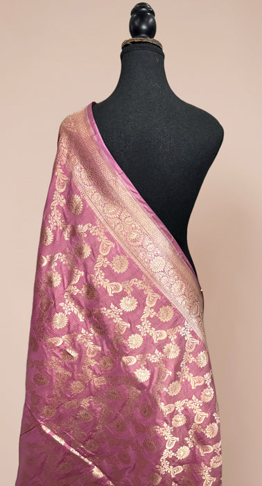 Pink Pure Katan Silk Banarasi Handloom Dupatta