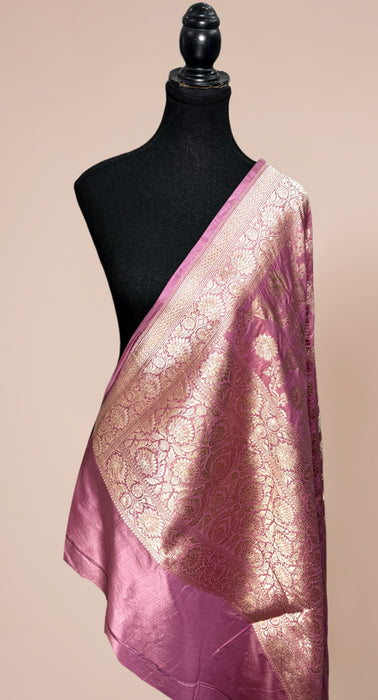 Pink Pure Katan Silk Banarasi Handloom Dupatta