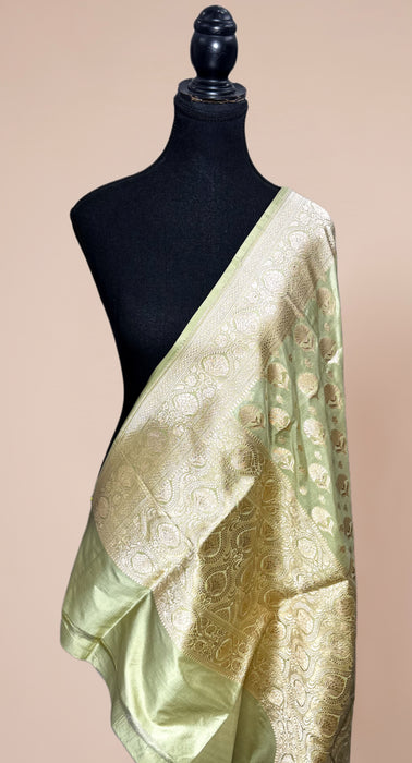 Light Pista Pure Katan Silk Banarasi Handloom Dupatta
