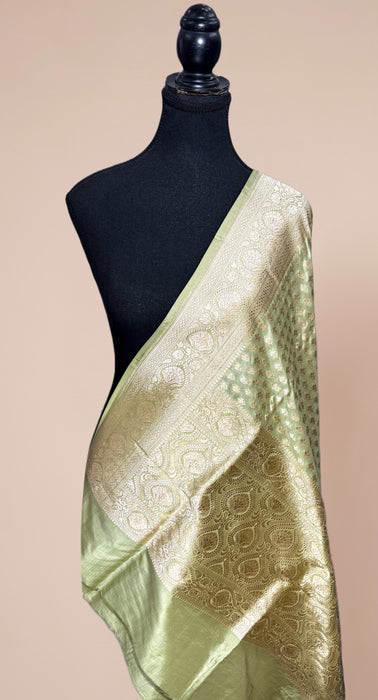 Light Pista Pure Katan Silk Banarasi Handloom Dupatta