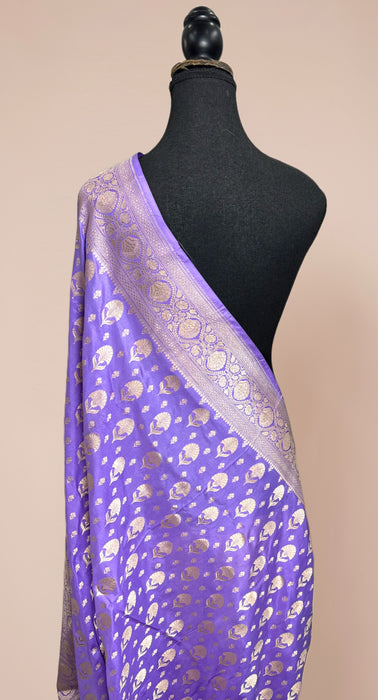 Lavender Pure Katan Silk Banarasi Handloom Dupatta