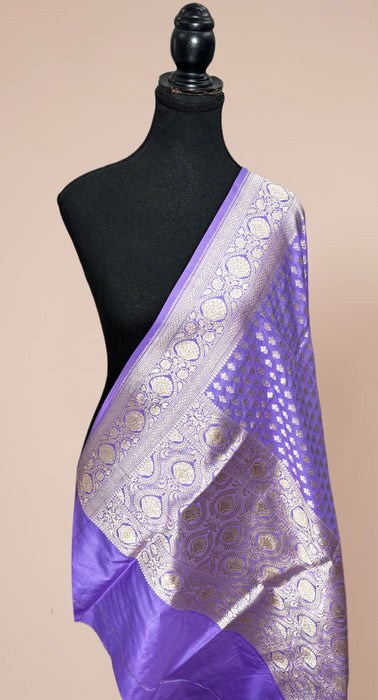 Lavender Pure Katan Silk Banarasi Handloom Dupatta