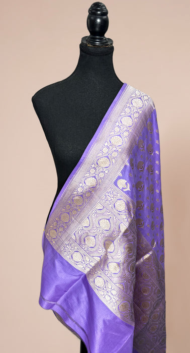 Lavender Pure Katan Silk Banarasi Handloom Dupatta