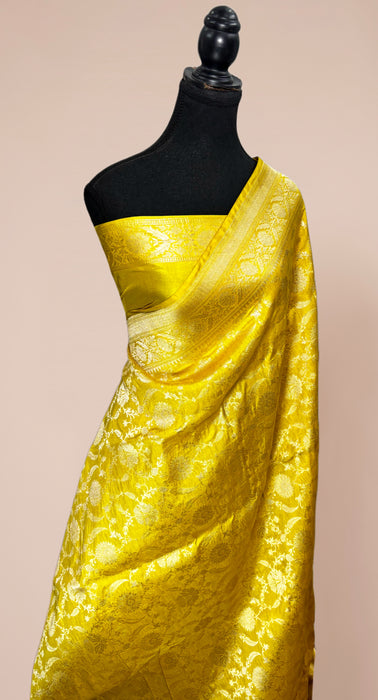 Yellow Pure Katan Silk Banarasi Handloom Saree - Jaal Work