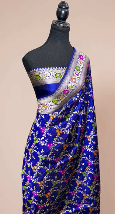 Royal Blue Pure Katan Banarasi Handloom Saree - Meenakari Work