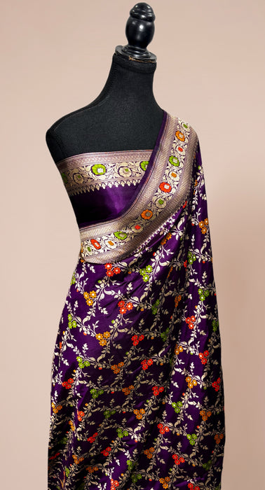 Dark Purple Pure Katan Banarasi Handloom Saree - Meenakari Work
