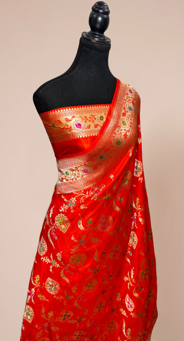 Dirty Orange Pure Katan Banarasi Handloom Saree - Meenakari Work