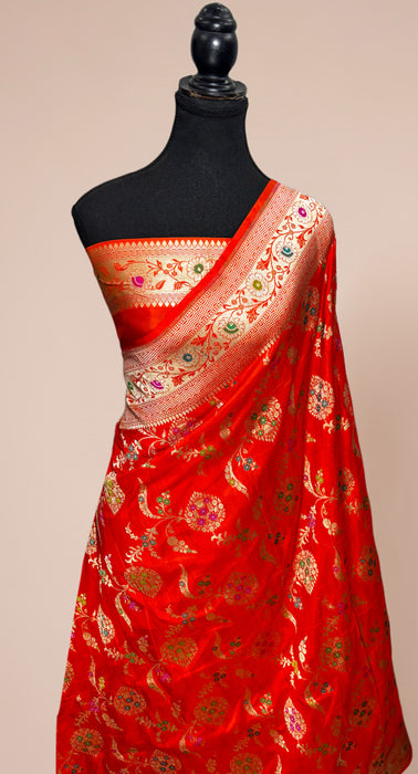 Dirty Orange Pure Katan Banarasi Handloom Saree - Meenakari Work