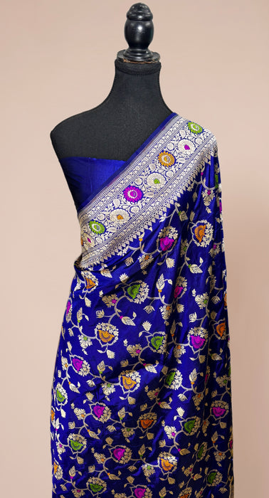 Royal Blue Pure Katan Banarasi Handloom Saree - Meenakari Work