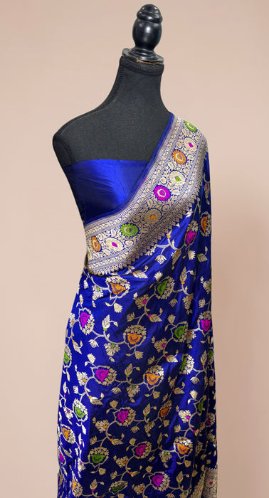 Royal Blue Pure Katan Banarasi Handloom Saree - Meenakari Work