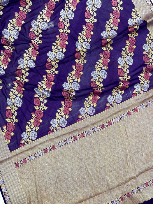 Purple Pure Khaddi Chiffon Banarasi Saree