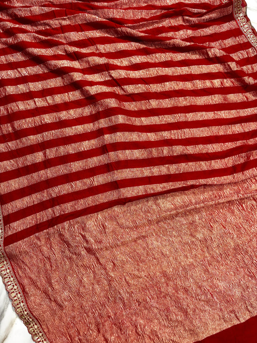 Red Pure Banarasi Tissue Handloom Saree - Designer Work