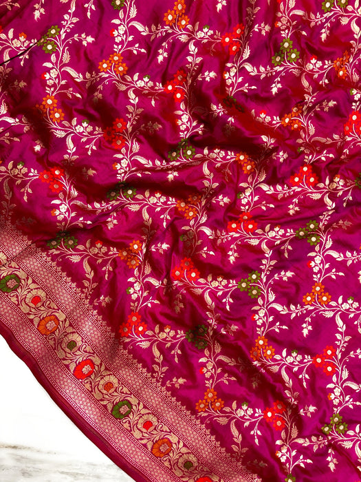 Rani Pure Katan Banarasi Handloom Saree - Meenakari Work