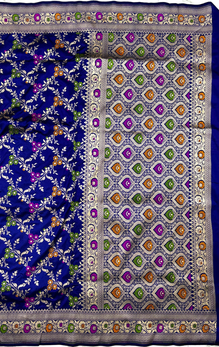 Royal Blue Pure Katan Banarasi Handloom Saree - Meenakari Work