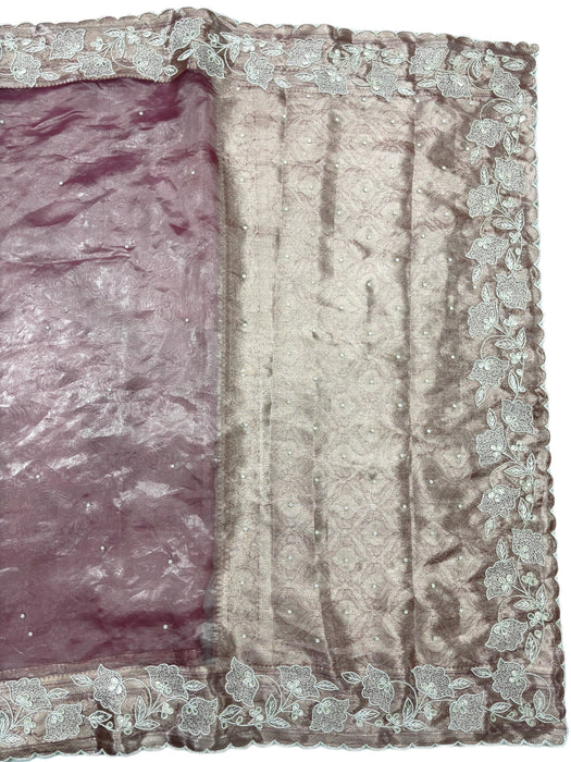 Pink Pure Banarasi Tissue Handloom Saree - Handwork