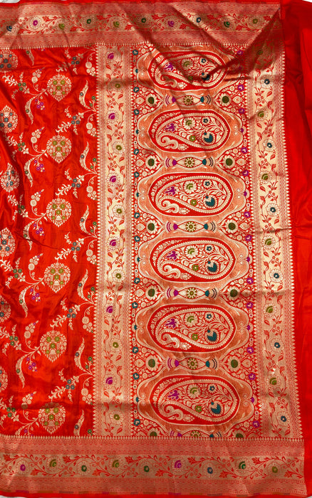 Dirty Orange Pure Katan Banarasi Handloom Saree - Meenakari Work
