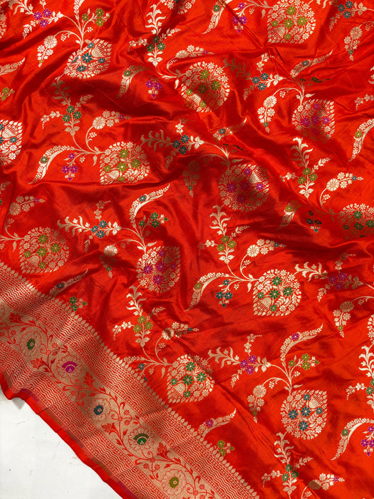Dirty Orange Pure Katan Banarasi Handloom Saree - Meenakari Work