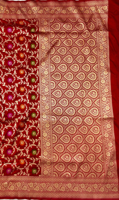Red Pure Katan Banarasi Handloom Saree - Meenakari Work
