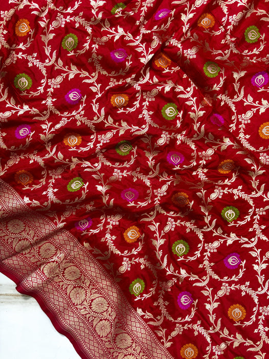 Red Pure Katan Banarasi Handloom Saree - Meenakari Work