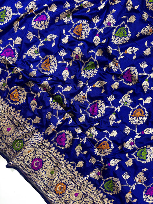 Royal Blue Pure Katan Banarasi Handloom Saree - Meenakari Work