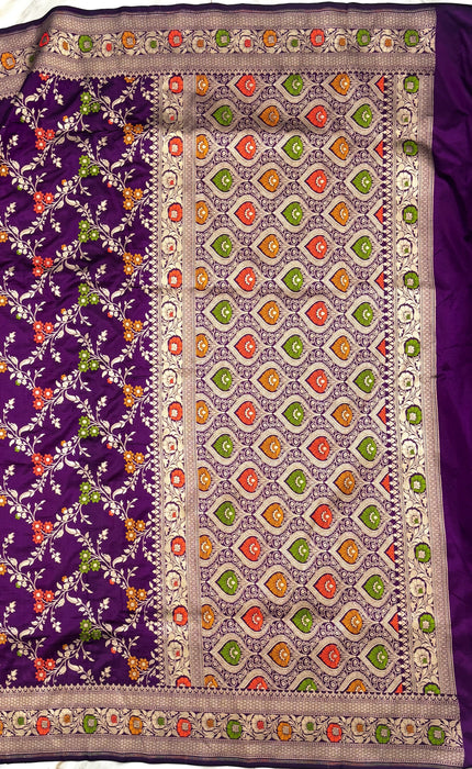 Dark Purple Pure Katan Banarasi Handloom Saree - Meenakari Work