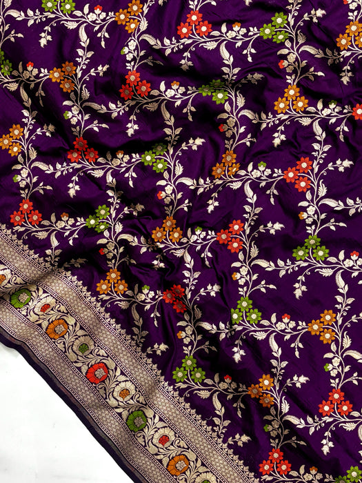 Dark Purple Pure Katan Banarasi Handloom Saree - Meenakari Work