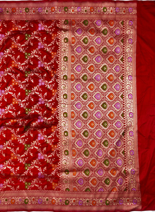Red Pure Katan Banarasi Handloom Saree - Meenakari Work