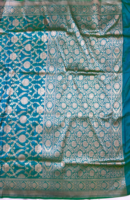 Dual Shade German Green Pure Katan Silk Banarasi Handloom Saree - Jaal Work