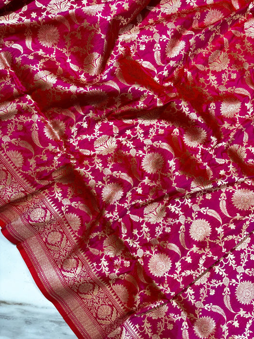 Rani Pure Katan Silk Banarasi Handloom Saree - Jaal Work
