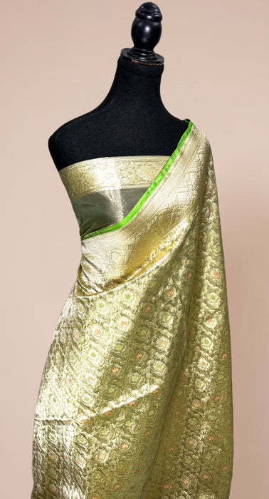 Pista Pure Banarasi Tissue Handloom Saree - Meenakari