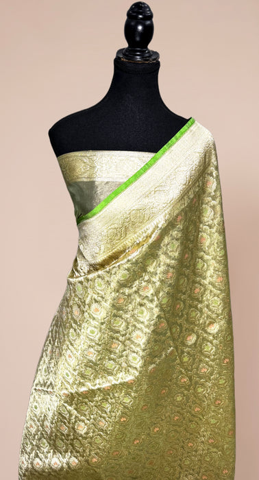 Pista Pure Banarasi Tissue Handloom Saree - Meenakari