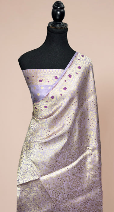 Light Lavender Pure Katan Banarasi Handloom Saree - Brocade Tanchui