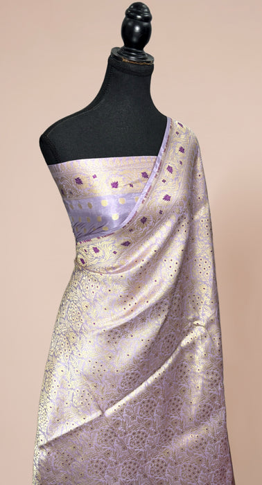 Light Lavender Pure Katan Banarasi Handloom Saree - Brocade Tanchui