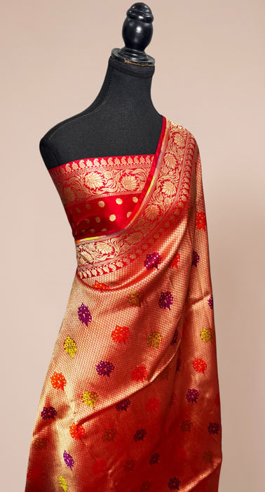 Red Pure Katan Banarasi Handloom Saree - Brocade Tanchui