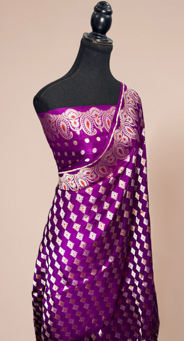 Magenta Pure Katan Banarasi Handloom Saree - Sona Roopa motifs