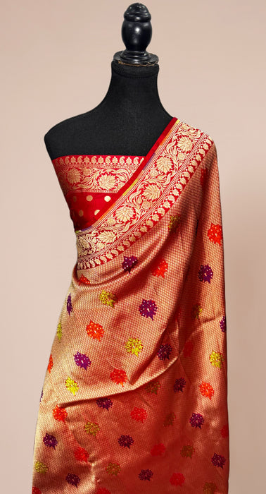 Red Pure Katan Banarasi Handloom Saree - Brocade Tanchui