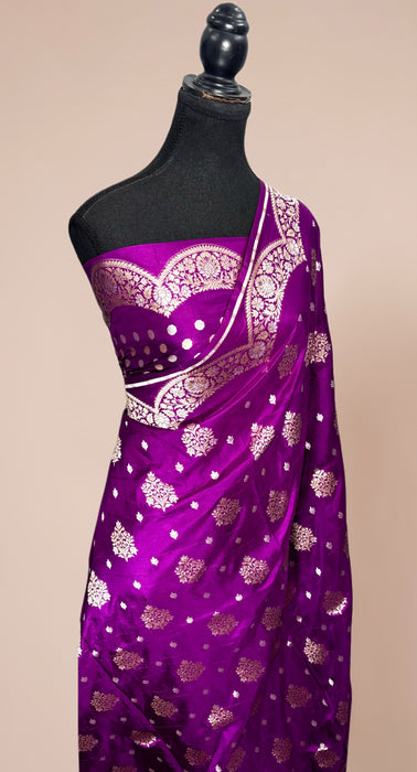 Magenta Pure Katan Banarasi Handloom Saree - Sona Roopa motifs