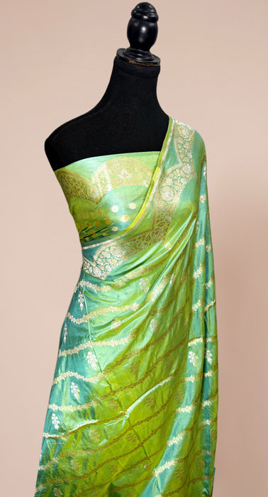 Dual Shade Pista Pure Katan Banarasi Handloom Saree - Sona Roopa motifs