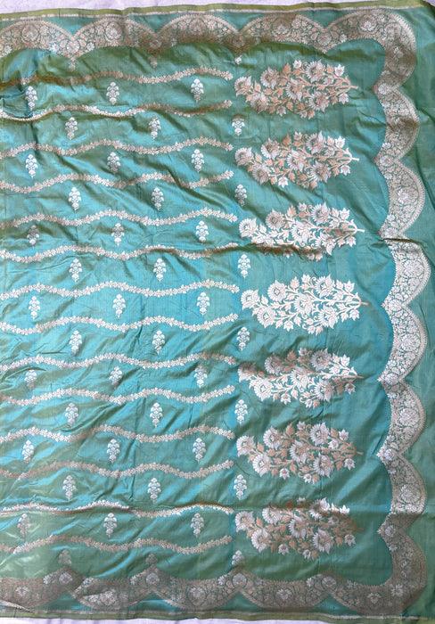 Dual Shade Pista Pure Katan Banarasi Handloom Saree - Sona Roopa motifs