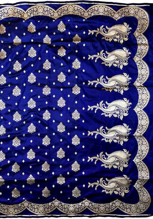 Navy Blue Pure Katan Banarasi Handloom Saree - Sona Roopa motifs