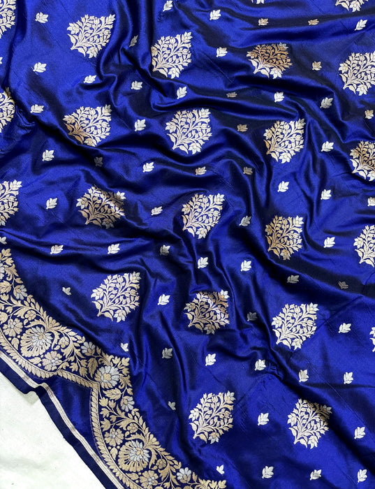 Navy Blue Pure Katan Banarasi Handloom Saree - Sona Roopa motifs