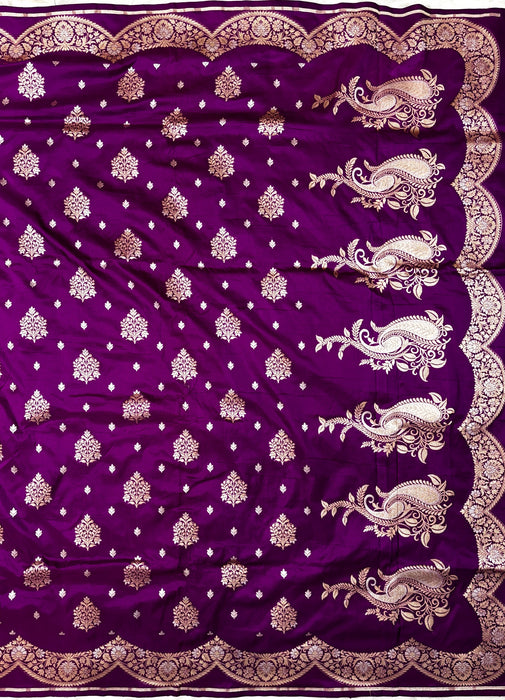Magenta Pure Katan Banarasi Handloom Saree - Sona Roopa motifs