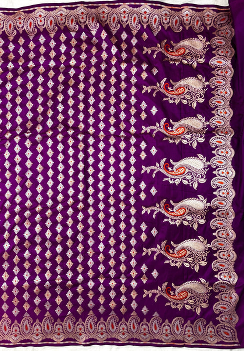 Magenta Pure Katan Banarasi Handloom Saree - Sona Roopa motifs
