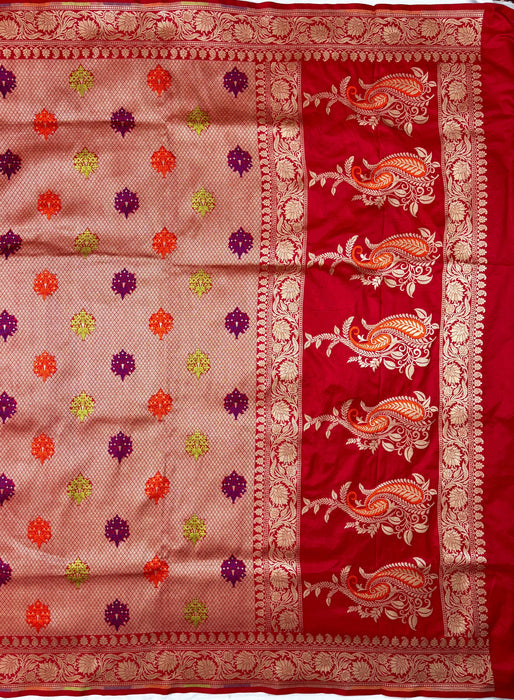Red Pure Katan Banarasi Handloom Saree - Brocade Tanchui