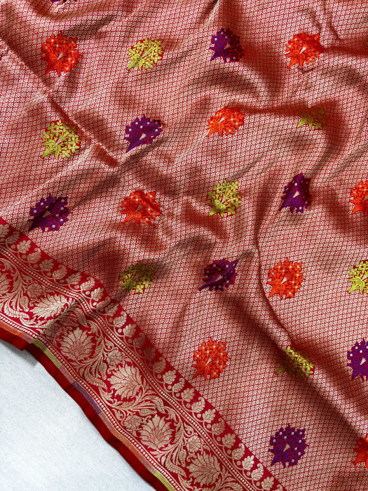Red Pure Katan Banarasi Handloom Saree - Brocade Tanchui