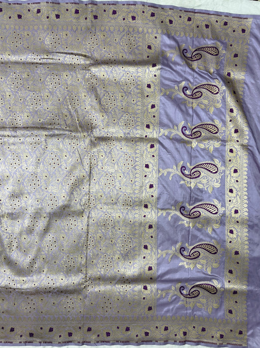 Light Lavender Pure Katan Banarasi Handloom Saree - Brocade Tanchui