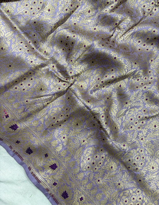 Light Lavender Pure Katan Banarasi Handloom Saree - Brocade Tanchui